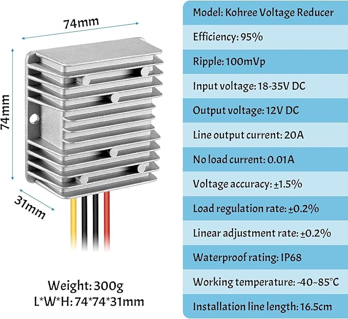 DC 18V to DC 12V Step Down Converter for Ridgid 18V Battery Adapter for Power Wheel Converter with Upgraded Low Voltage Protection for Golf Rc Car Truck Light (20A 240W)