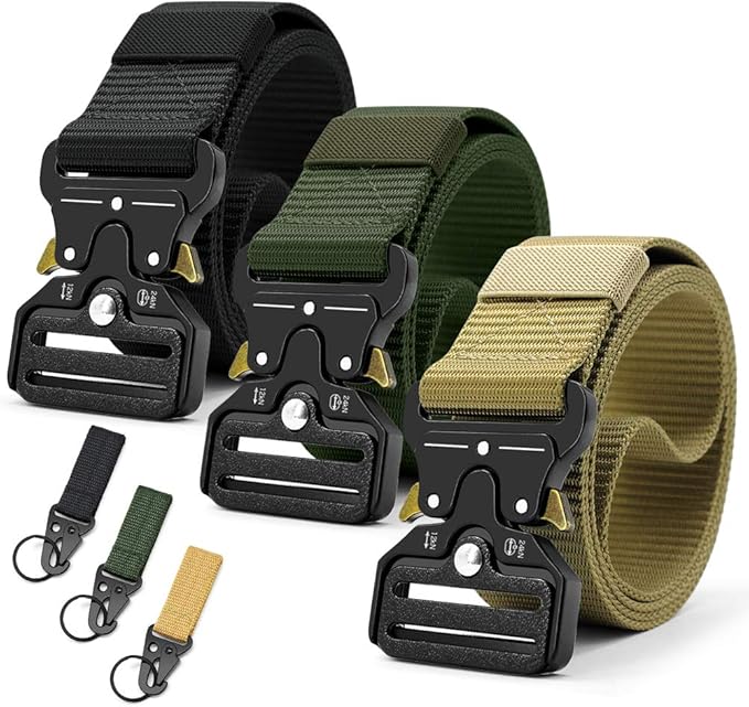 DOOPAI Tactical Belt for Men, 3Pack Military Nylon Web with Heavy Duty Quick Release Metal Buckle