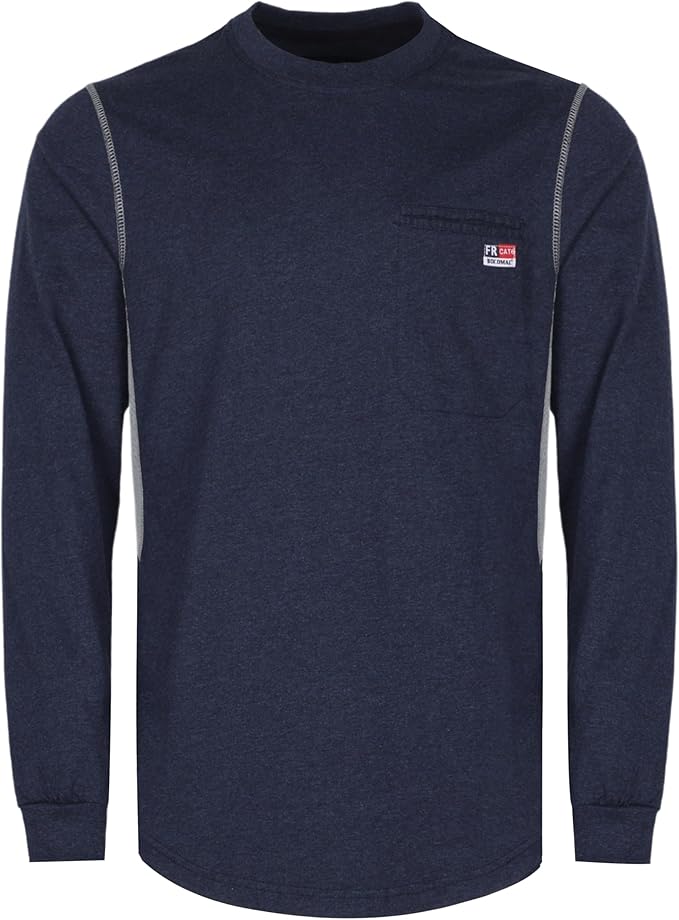 BOCOMAL FR Shirts for Summer Breathable Vented Design 6oz Heather Jersey Flame Resistant Long Sleeve Crew T Shirt