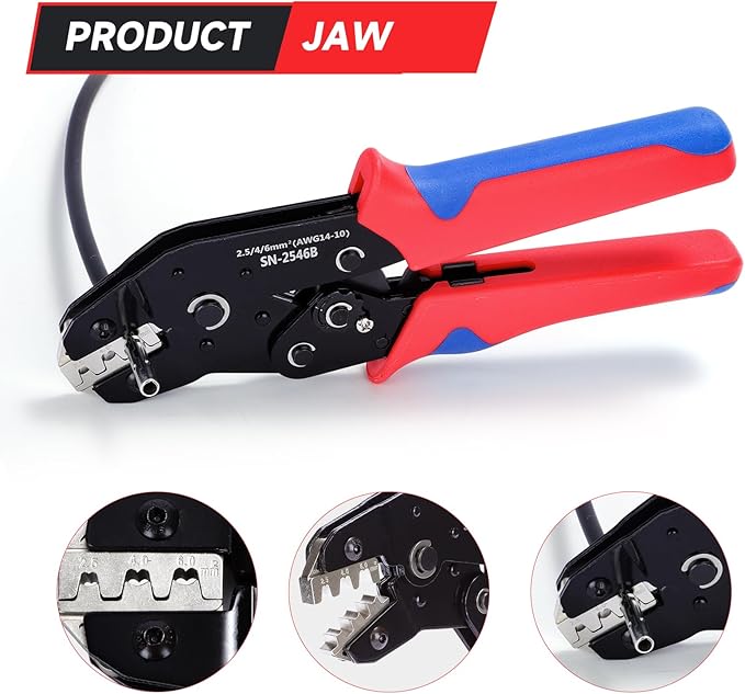Solar PV Cable Crimping Tool for Solar Connectors Parts Accessories RV Camping Trailer AWG14-10 (2.5/4/6mm²) - 7 Inch Piler Crimper For Solar Panel Cable Assembly and Installation