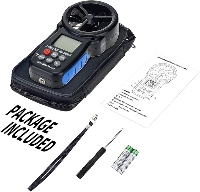AIOMEST Handheld Anemometer AI-100WM Electronic Barometer Wind Speed Chill Temperature Meter Tester for Air Flow, Velocity, Pressure, Humidity Gauge