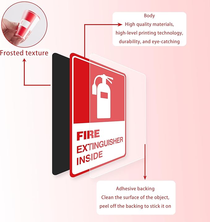 2 PCS Fire Extinguisher Inside Sign Stickers,Self Adhesive Vinyl Safety Label Waterproof, Fade and Scratch Resistant, Suitable for Indoor and Outdoor,Red on White
