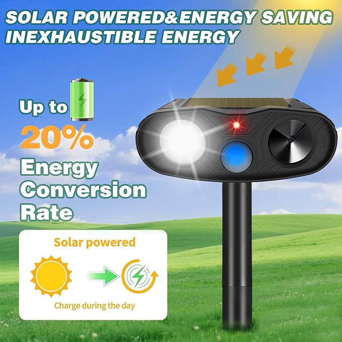 4Pack Solar Ultrasonic Cat Repellent Outdoor Bear Repellent Devices, Solar Animal Repeller Motion Detection Cat Squirrel Dog Repellent Goose Deterrent with LED Flash Lights for Yard (Black)