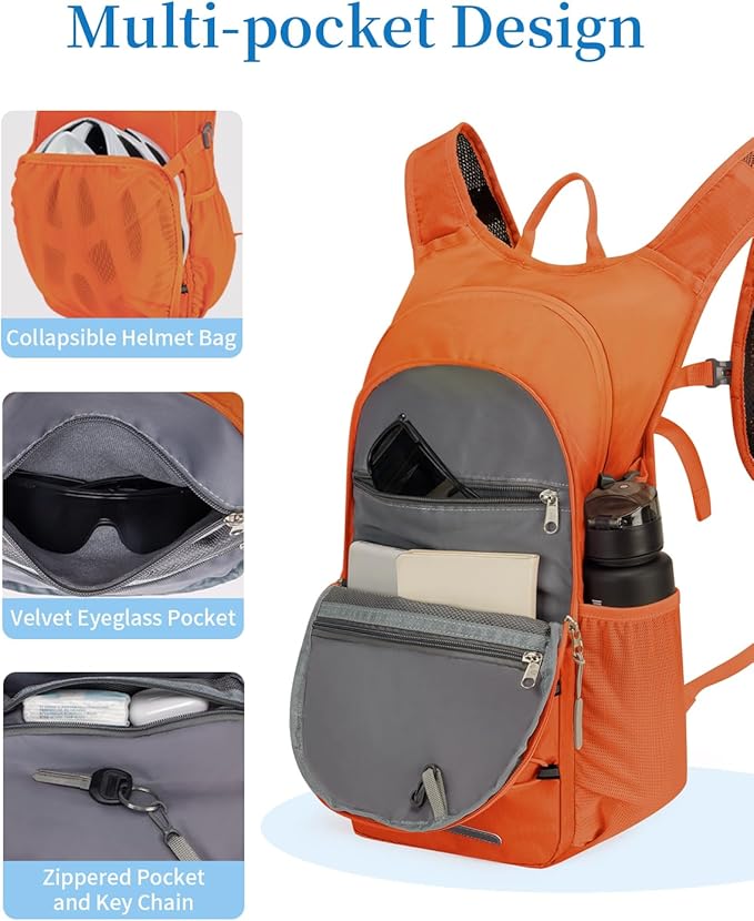 Hydration Backpack with 2L Water Bladder, Hiking Water Backpack for Men Women with Phone Pocket and Helmet Holder
