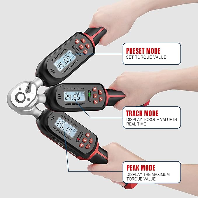 VANPO 1/4 Inch Digital Torque Wrench, 1.1-22.1 Ft-lbs/1.5-30Nm, with Preset Values, 2% Accuracy, Buzzer and LED Notification, Small Electronic Torque Wrench for Bicycles