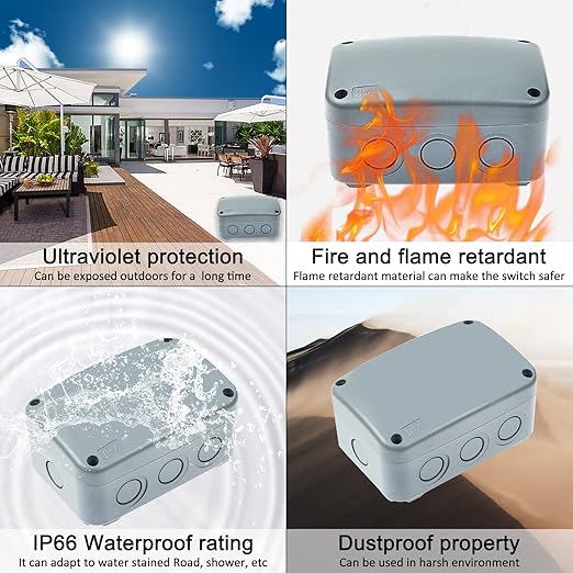 NineLeaf Outdoor Junction Box IP66 Waterproof Electrical Enclosure 4.9"x3.3"x2.3", PVC/ABS Project Box with 4PK 20mm Cable Glands, Weatherproof Grey Case for Outdoor Wire Connections, 2 Set