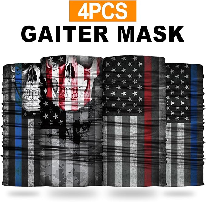 4Pack Neck Gaiter for Men Women Face Cover Mask Head Wrap Balaclava Headwear Bandana Headband Magic Scarf