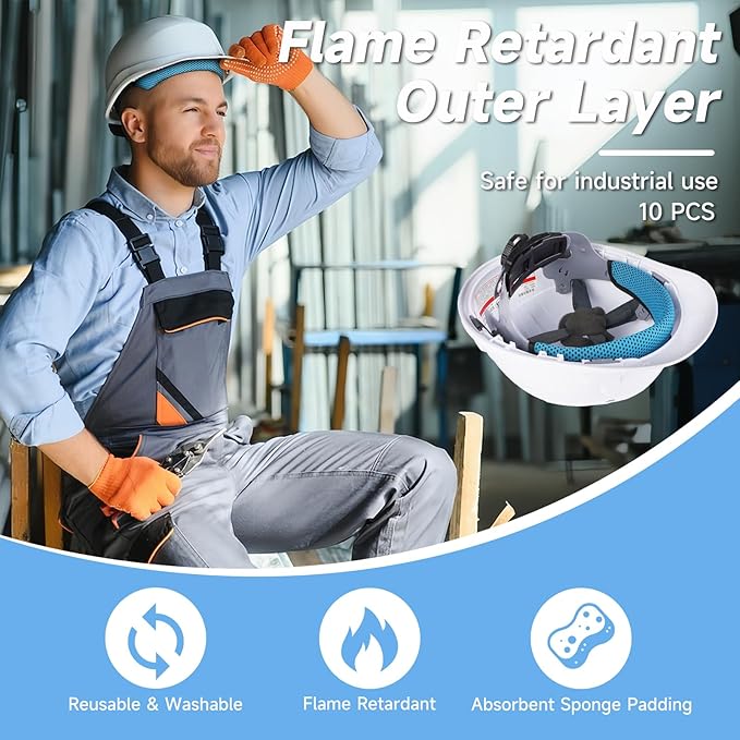 10 PCS Hardhat and Safety Helmet Sweatband, Flame-Resistant, Unique cat-Head Design,Sweat Bands Washable Reusable Hard Hat Sweatband Liners, Preventing Bulkiness Hard Hat Accessories