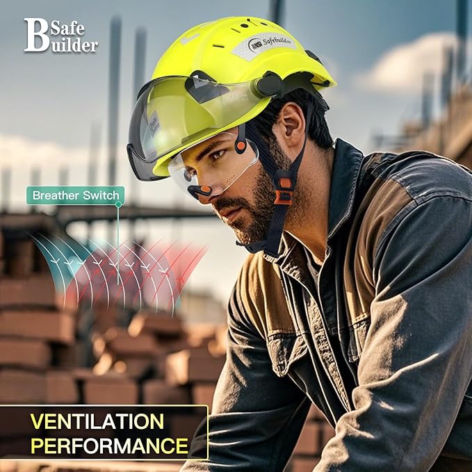 Construction Safety Helmet with Build-in Visor ABS Hard Hat with Visor Adjustable Ventilation Hardhats Work Head Protection ANSI/ISEA Z89.1