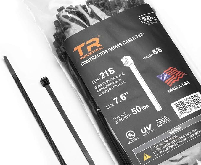 TR Industrial Contractor Series UV Cable Ties (100-Piece), 7.6", Type 21S, Made in USA