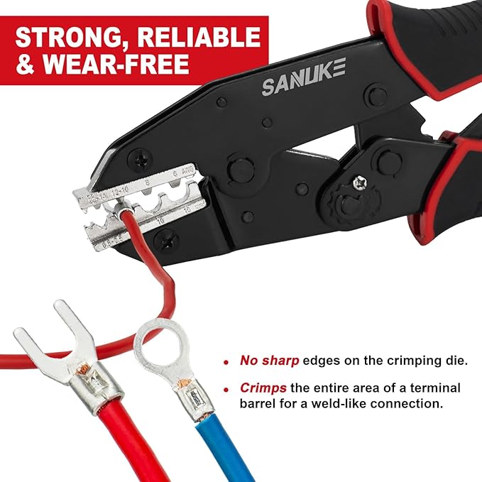 Sanuke Crimping Tool For Non-Insulated Wire Connectors-AWG 22-6 Ratcheting Wire Terminal Crimper-Electrical Crimping Tool for Non-Insulated Connectors