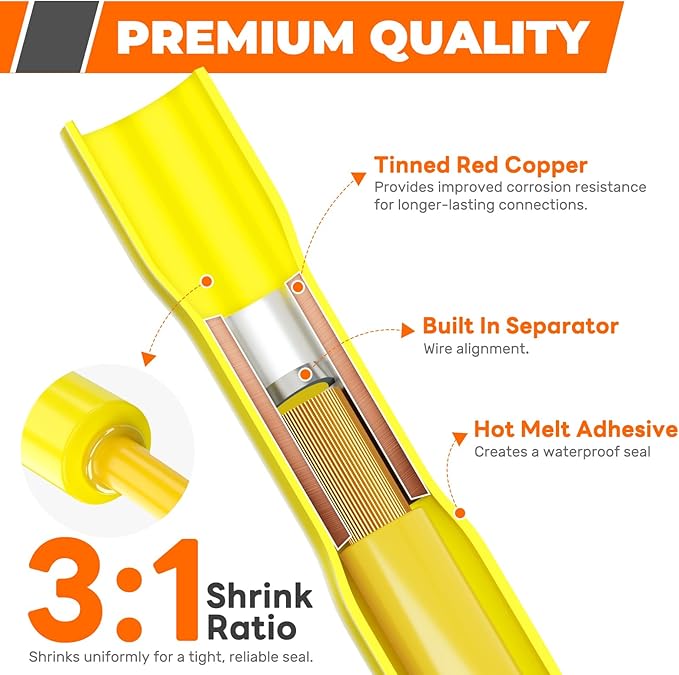 Crimping Tool For Heat Shrink Connectors, 220PCS AWG 26-10 Waterproof Automotive Marine Grade Heat Shrink Butt Connectors and Wire Stripper