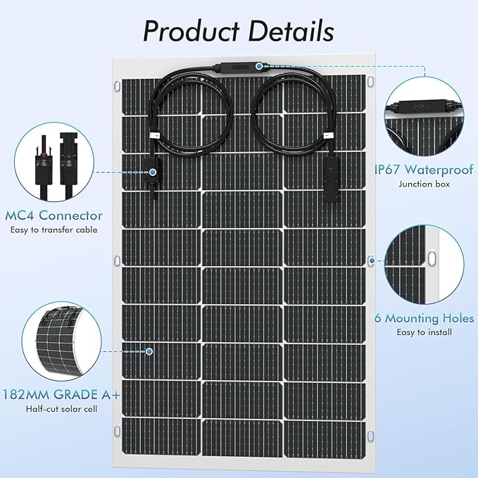 Viewsun Flexible Solar Panel 4PCS 100 Watt, Fiberglass Bendable Solar Panels 16BB Mono Cell, Lightweight & Urtra-Thin for RV, Camping, Boat, Balcony, Roof, Yacht,Uneven Surface