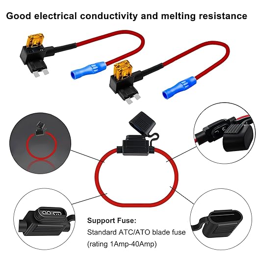 MuHize 5 Pack Inline Fuse Holder Kit - 12AWG Fuse Holder, Standard Automotive Add-a-Circuit Fuses Taps with 100pcs (2A/3A/5A/7.5A/10A/15A/20A/25A/30A/35A) Fuses for Car Camper