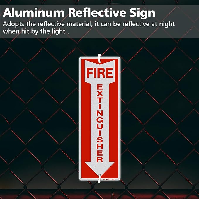 GicnKeuz Fire Extinguisher Sign, 12"x4" .040 Rust Free Heavy Aluminum, Reflective, Weatherproof and Fade Resistant, 2 pre-drilled holes, Easy to Install, Indoors and Outdoors Use (12-Pack)