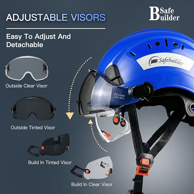 Construction Safety Helmet with Build-in Visor ABS Hard Hat with Visor Adjustable Ventilation Hardhats Work Head Protection ANSI/ISEA Z89.1
