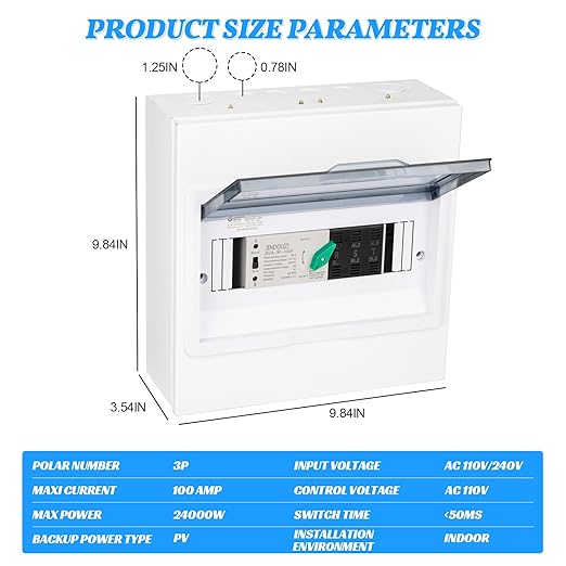 100A PV Automatic Transfer Switch,110V Solar Transfer Switch,Millisecond Level Dual Power Automatic Changeover Switch, with Metal Distribution Box