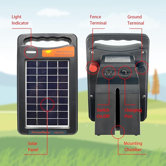 FenceMate 10 Miles Range Solar Fence Charger 0.2J for Containment of Livestock, Poultry, Pet, Hobby Farming, Portable Energizer for Exclusion of Rodent, Nuisance, Day & Night, All-Weather Protection