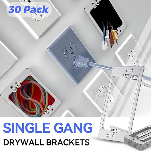 30Pcs Single Gang Drywall Brackets, Metal Low Voltage Bracket for Fixing Loose Outlets or Adding New Outlet, Single Gang Low Voltage Mounting Bracket 1 Gang, Wall Plate Repair Spacer