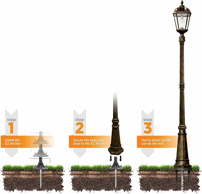 Gama Sonic 10 in. Solar Lamp Post Installation Kit with EZ-Anchor In-Ground Auger and Built-in Leveling Tool, Black, 30001