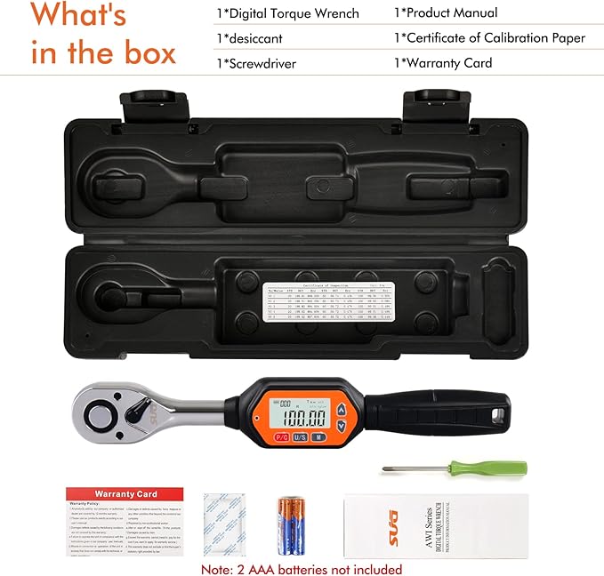 Professional 1/2-Inch Drive Digital Torque Wrench with Buzzer & LED, 3-100 Nm, Accurate to 2%, Calibrated for Reliable Performance - Ideal Bike & Car Repair Tool