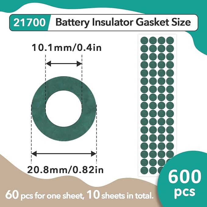 600 Pcs 21700 Lithium Battery Insulator Ring Self-Adhesive Insulating Paper Adhesive with Adhesive Backing (Green)