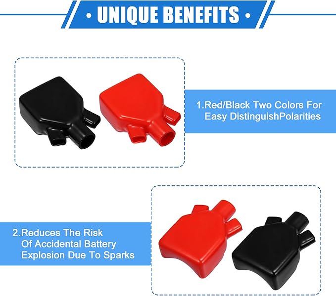 1 Pair Battery Terminal Insulation Covers, 16mm 0.63" 12mm 0.47" ID Car Battery Post Cap Universal for Motorcycle Truck Marine Durable PVC Red Black