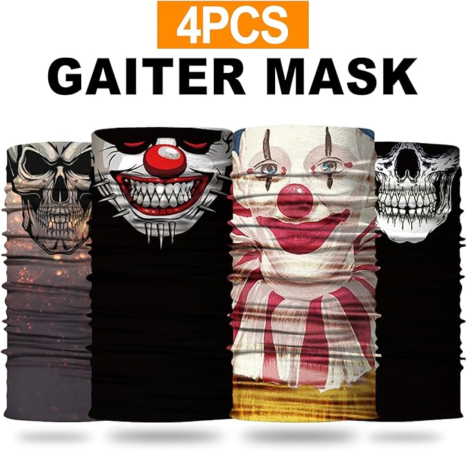 4Pack Neck Gaiter for Men Women Face Cover Mask Head Wrap Balaclava Headwear Bandana Headband Magic Scarf