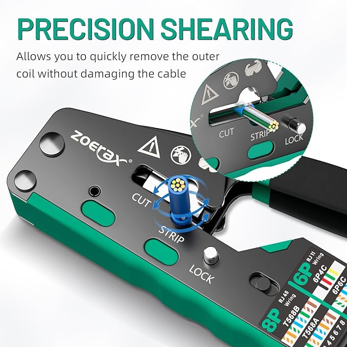 RJ45 Crimping Tool Ethernet Crimp Tool Crimper for RJ11/RJ12 Standard, RJ45 Pass Through Connectors, Green