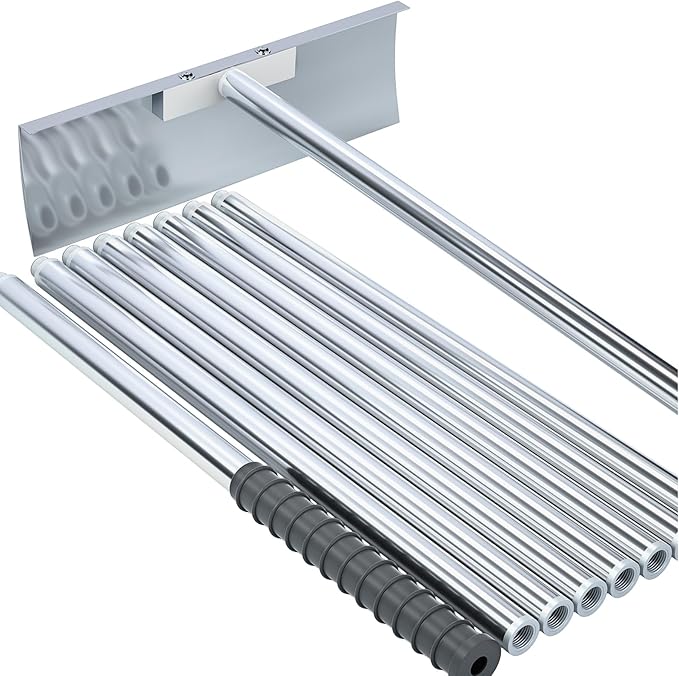 Stainless Steel Roof Rake: 2-16.5 FT Extendable, All-Stainless Construction (Head & Pole), Heavy-Duty & Durable,, Anti-Slip Grip