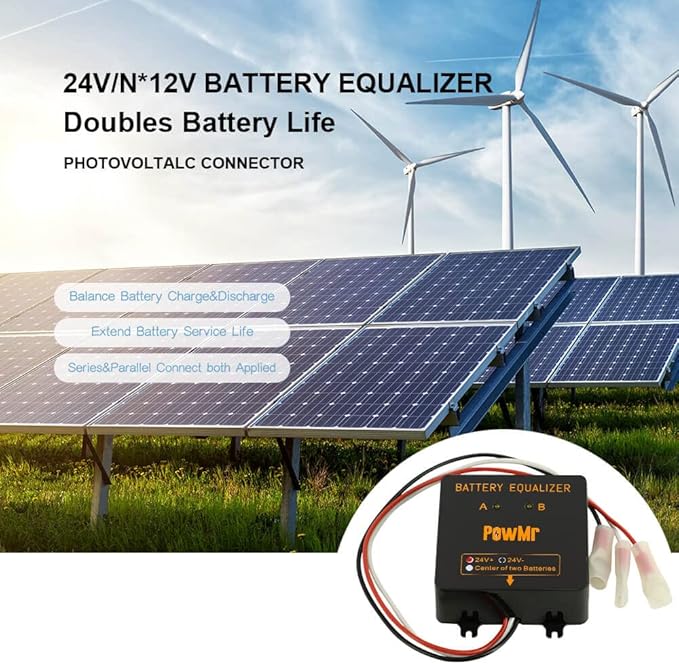 PowMr Battery Equalizer Voltage Balancer - for 24V Lead-Acid AGM Gel Flood Battery Battery Extend Battery Life 1 Year and More HA01Golf Cart Battery Equalizer Battery in Series Battery Balancer