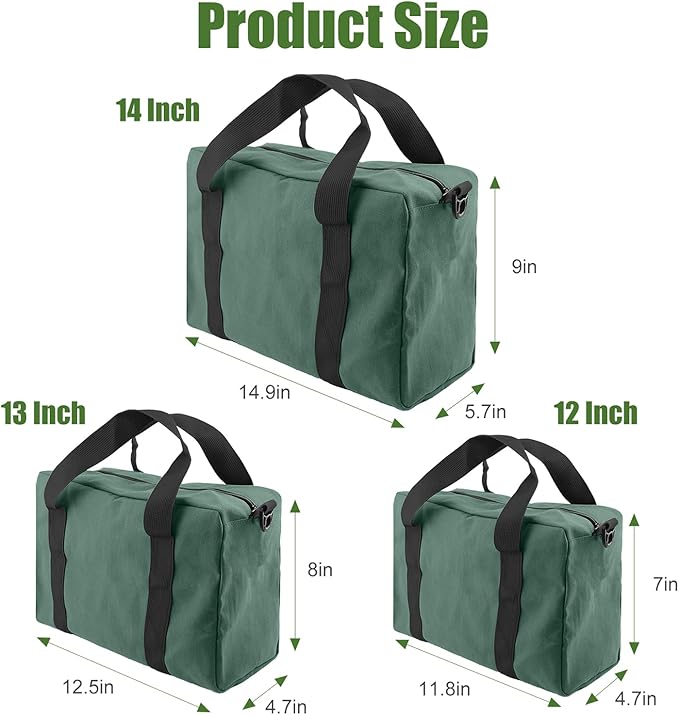 Small Tool Bag,Close Top Wide Mouth Tool Organizer Bag,Large Capacity Tool Bags for Men,Canvas Tool Storage Bag for Storage Handbag for Screwdrivers,Wrench,Pliers Hand Tools (DarkGreen, 16 Inch)