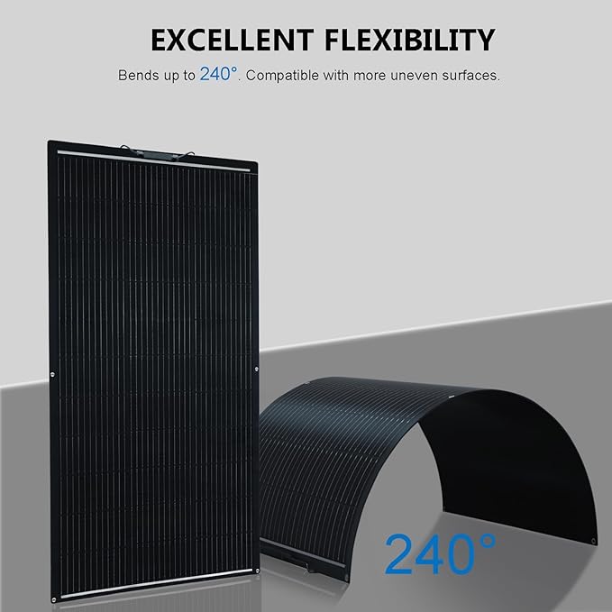 Flexible Solar Panel 300W /2PCS 150W Fiberglass Monocrystalline Lightweight Module for Off-Grid RV Boat Van Cabin Uneven Surfaces 12V/24V Battery Charge (2)