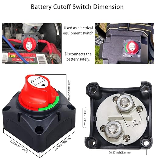 Battery Disconnect Switch, Gioyonil 12-48V Master Power Cut Shut Off Isolator 275Amps Camper Travel Trailer Switch for Car RV ATV Boat Marine Truck, 2 Pack
