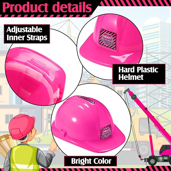 6 Pcs Construction Hats Plastic Hard Hat Construction Worker Hat Helmet for Girl Boy Engineer Building Theme Party