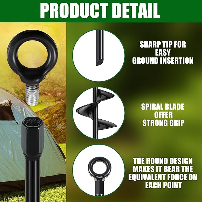Chumia 6 Pcs 18 Inch Ground Anchor Spiral Blade Heavy Duty Earth Anchors Swing Set Metal Shed Kit for Garden Securing Trees Tents Trampoline Canopies Shelters (Black)