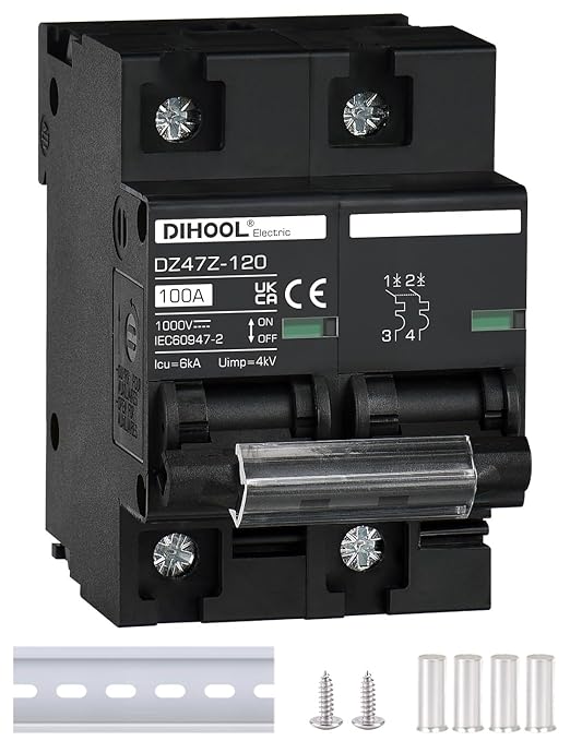 DIHOOL DC Circuit Breaker 100 Amp Solar Disconnect Switch 2p 1000V for PV, UPS, RV Battery,DIN Rail Mount…