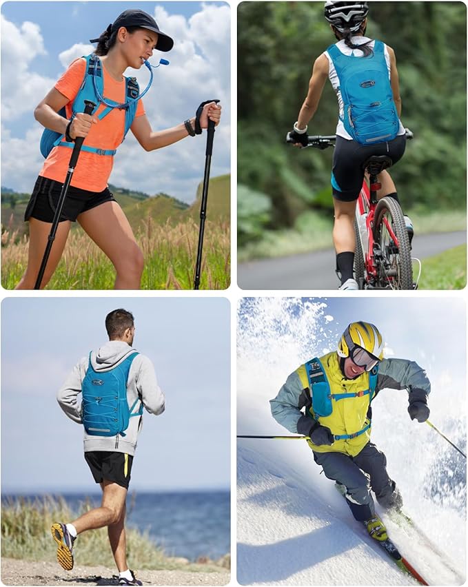 Hydration Backpack with 2L Water Bladder, Hiking Water Backpack for Men Women with Phone Pocket and Helmet Holder