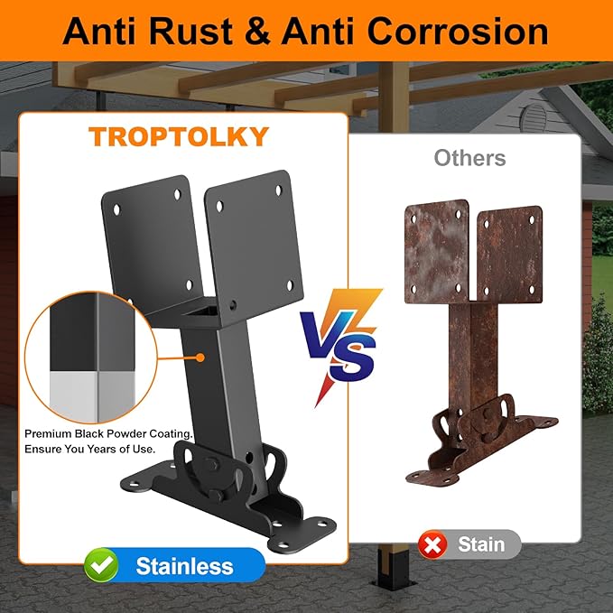 4x4 Heavy Duty Roof Riser Brackets Kit 3 Pack, Adjustable Angle Pergola Brackets, Black Metal Roof Riser Beam Bracket for Roof