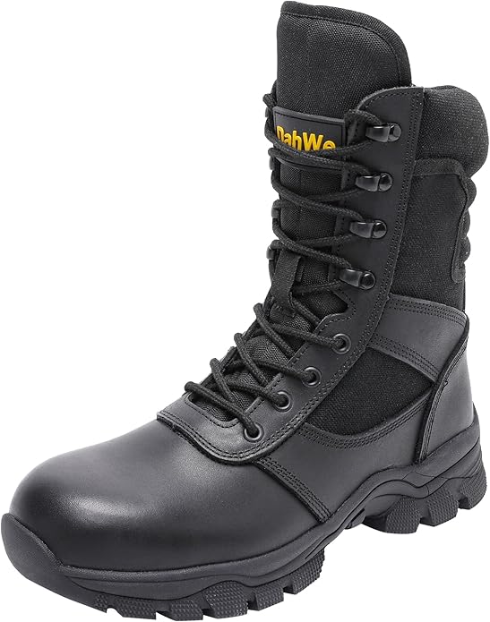 DahWe Men's Steel Toe Work Boots with Side Zipper 8 inch Lightweight Comfortable Indestructible Puncture Proof for Industrial Construction Warehouse Roofing Logger Riding Safety
