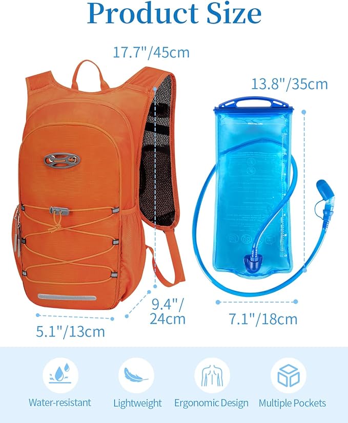 Hydration Backpack with 2L Water Bladder, Hiking Water Backpack for Men Women with Phone Pocket and Helmet Holder