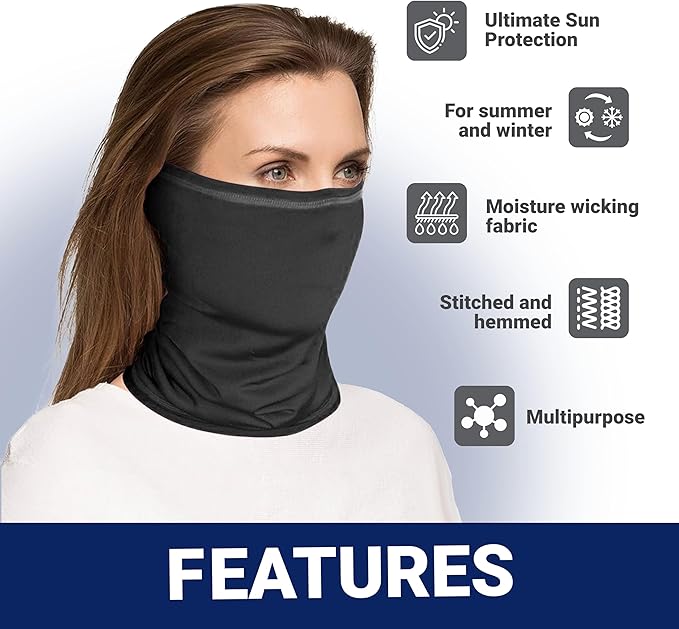 UPF 50+ Neck Gaiter – UV Sun Protection Face Mask, Balaclava, Headband & Scarf – Cooling, Breathable Fabric