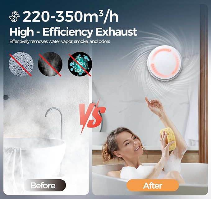 Bathroom Exhaust Fan with Light, 10 RGB Lights Upgraded 2 Way 6 Speed Bathroom Fan with Light & Remote DC Motor 3000 RPM Energy Saving Household Ventilation Fans for Attic Basement Garage P208A