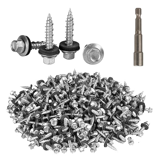 Hex Head Roofing Screws #10 × 1 Inch, 500Pcs Zinc Plated Self Tapping Metal Roof Screws with Rubber Washers for Metals and Corrugated Roofing Panels (Hex Socket Included)