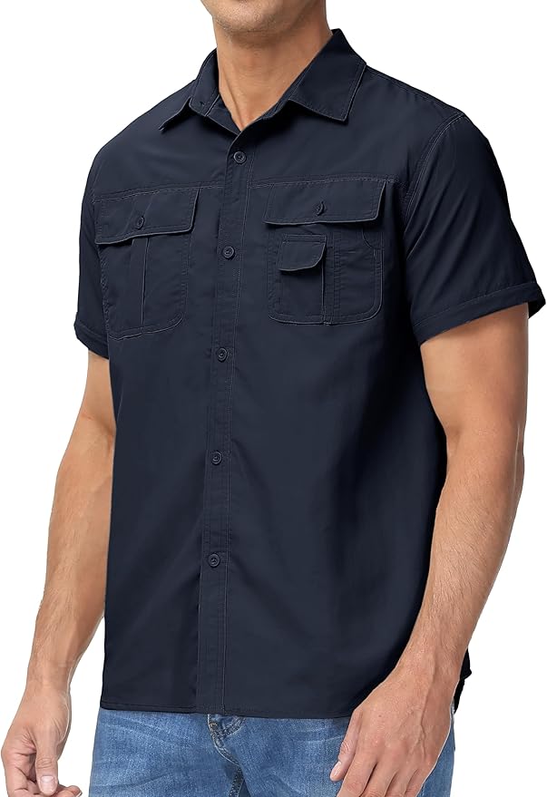 TACVASEN Men's Convertible Long Sleeve Fishing Shirts Lightweight Quick Dry Button Up Tactical Sun Shirts for Safari Hiking