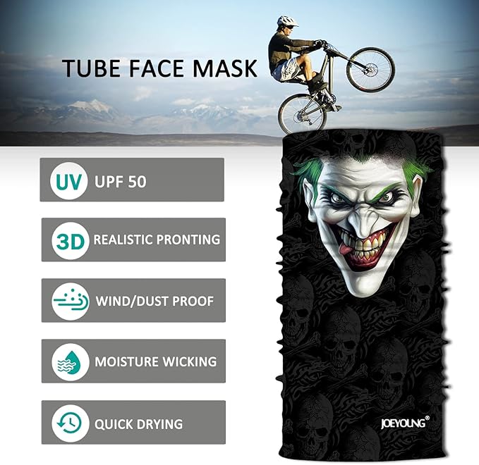 JOEYOUNG Skull Face Mask UV Sun Dust Neck Gaiter Bandana Headwear Motorcycle