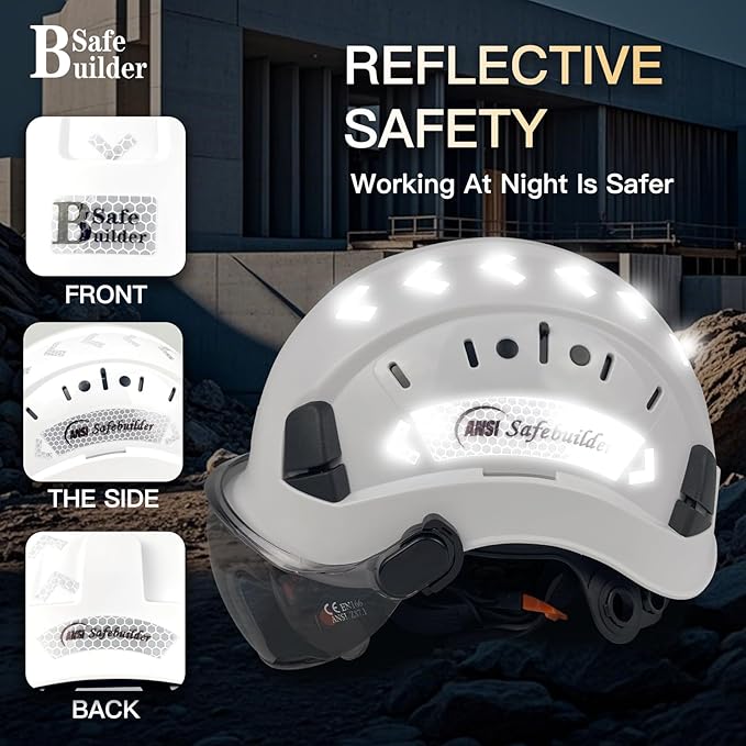 Construction Safety Helmet with Build-in Visor ABS Hard Hat with Visor Adjustable Ventilation Hardhats Work Head Protection ANSI/ISEA Z89.1