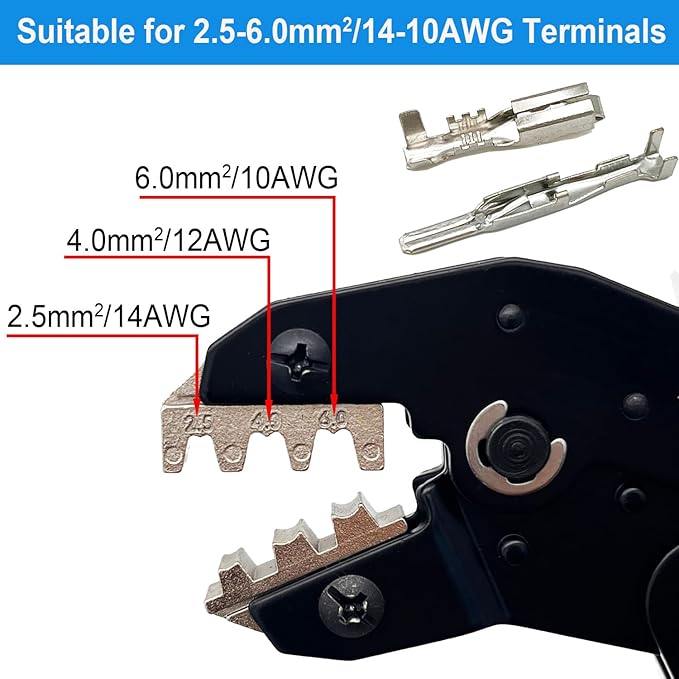 Crimping Tool with Ratchet, Ratcheting Wire Crimper Tool for Open Barrel Terminal Connectors, Electrical Crimping Tool, Crimping Pliers for 14-10 AWG