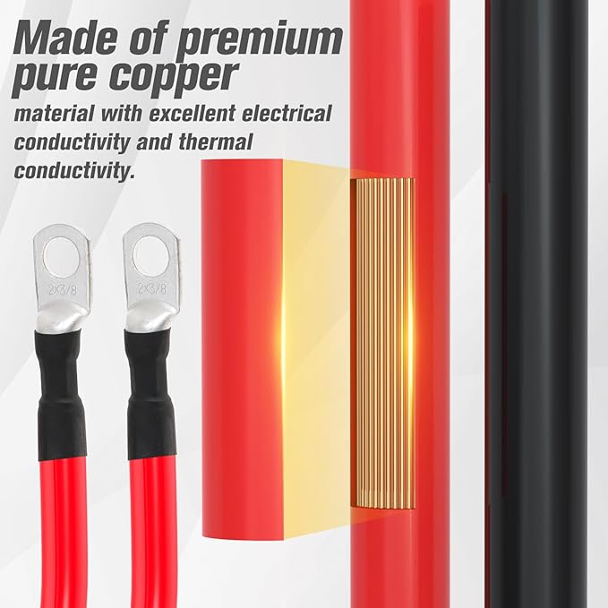 2 AWG Battery Cable 2AWG Gauge Battery Inverter Cables for Automotive Solar Marine Boat RV Car Motorcycle (2 AWG, 7FT, 3/8")