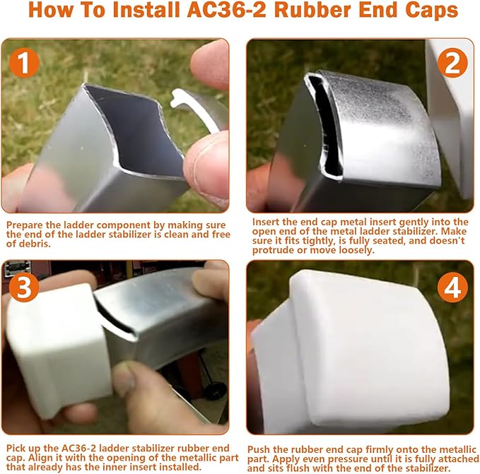 AC36-2 Ladder Stabilizer Rubber End Caps with Metal Insert, Extension Ladder Stabilizer Pads Compatible with Werner Standoff/Stabilizer AC78 & AC76 Replacement Rubber End Caps 2Pack